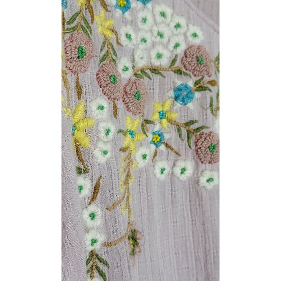 Free People Lavender Embroidered Boho Blouse Intricate Floral Needlework - Picture 2 of 8